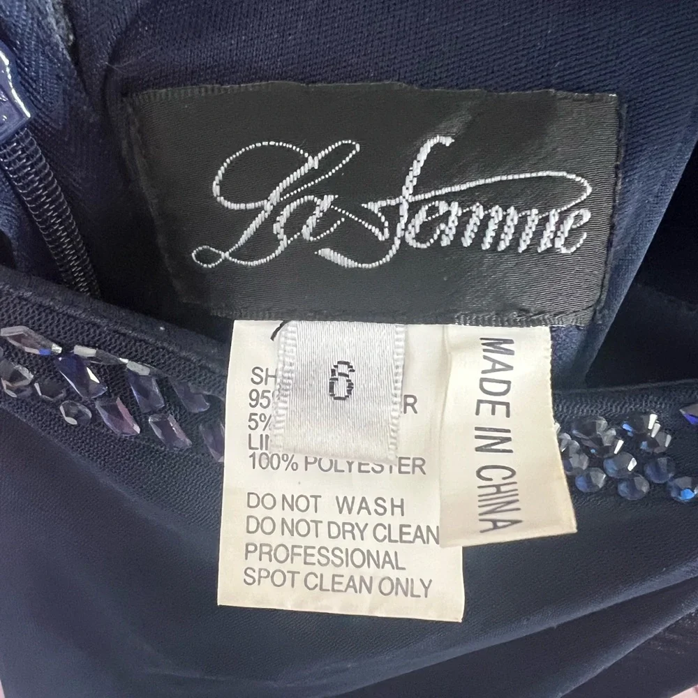 La Femme Navy Blue Maxi Dress with Subtle Sparkle Trim - Picture 6 of 8